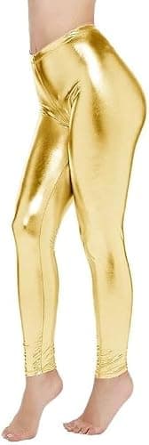 SXME MIGHT SAY Women's Metallic Leggings, Shiny Wet Look, Elasticated Waist, Stretch Pants (UK, Numeric, 8, 22, Regular, Regular, XXL (20-22), Gold) — view 4