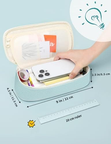 SUNEE Large Capacity Pencil Case with Compartments and Handle, Aesthetic Pen Pouch Organizer, Big Storage Portable Pencil Bag for Girls, Boys, Adults, School and Office Stationery Supplies, Mint Green — view 3