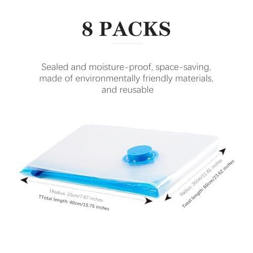 RunXinDa Small Vacuum Storage Bags 8 Pack (60x40cm) - Reusable Space Saver Bags for Travel & Home, Compatible with Vacuum Cleaner, Save 80% More Storage Space — view 2