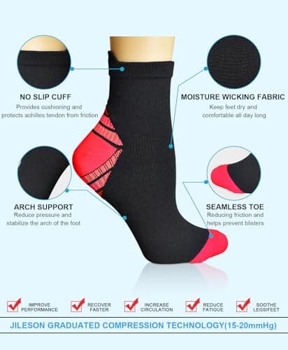 8 Pairs Compression Socks for Men & Women Plantar Fasciitis Ankle Socks for Arch Support Compression Foot Socks for Swelling Sports Cycling Walking Hiking Climbing Flight Travel — view 2