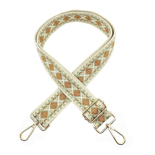 JZK Bohemian style brown-beige adjustable wide fabric bag strap with clips for handbag, shoulder bag strap, crossbody bag strap replacement
