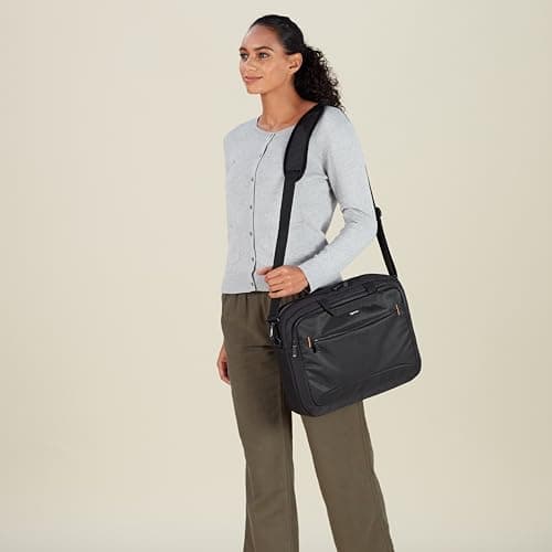 Amazon Basics Compact Laptop Shoulder Bag Carrying Case with Padded Strap and Zippered Accessory Pocket, 1-Pack, 15.6 inch - 39.6 cm, Black — view 2