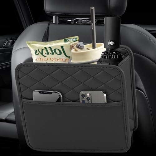 Car Seat Back Organiser, Universal & Foldable Leather Headrest Hanging Bag