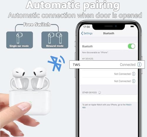 Wireless Earbuds, Wireless Headphones Bluetooth 5.4 Headphones, ouch Control, Easy Pairing, Wireless Earphones with 4 ENC Noise Cancelling Mic, IPX7 Waterproof, 36H Playtime, Fast Charge, White — view 4