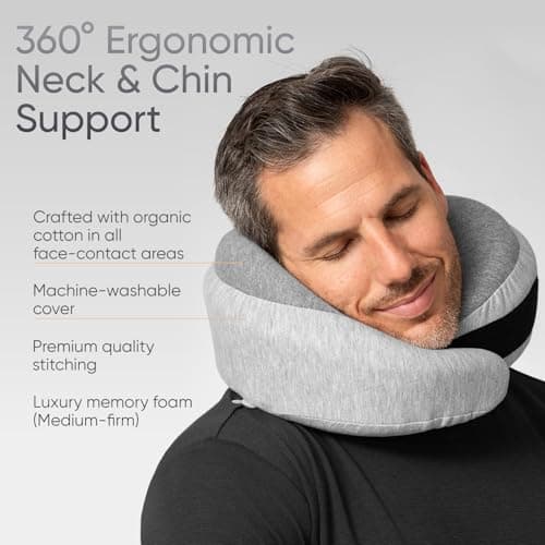 Proglobe Luxe Memory Foam Travel Neck Pillow, Organic Cotton, Light Gray — view 4