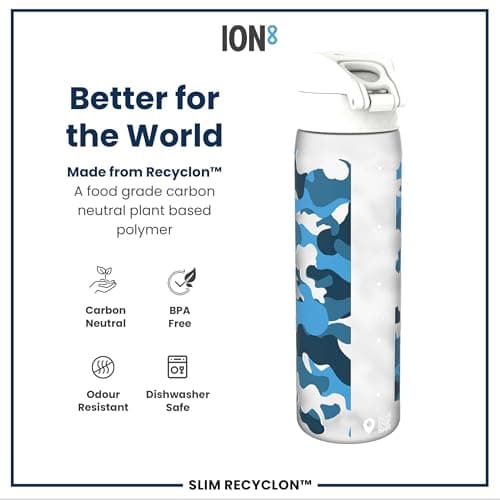 ION8 Water Bottle, 500ml/18oz, Slim Leak Proof & BPA-Free Drinking Bottle, Secure Lock Prevents Spills, Dishwasher Safe, Carry Handle, Ideal for Adults & Kids - Travel, Gym & School, Camouflage Design — view 5