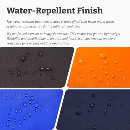 iGWHED Black Ripstop Fabric - Outdoor Polyester Fabric by the Metre - Water-Repellent, Lightweight for Sewing, Covers, Kites, Buntings, DIY Crafts & Outdoor Repair - 100x145cm — view 3