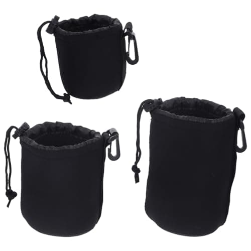 CLISPEED 3pcs Neoprene Camera Lens Case Small Medium Large Pouches Protective Drawstring Bags for Mirrorless DSLR Outdoor Use Moisture Dust Resistant
