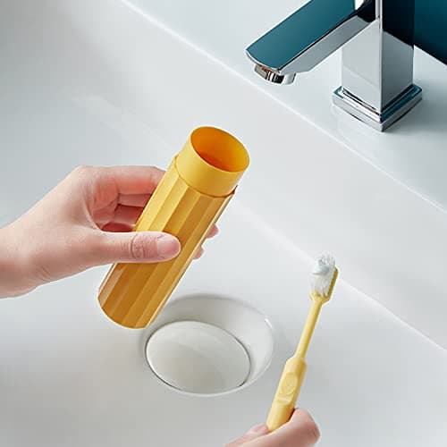 2 Pcs Travel Toothbrush Case, Portable Toothbrush Holder Travel with Cover, Waterproof Toothbrush Travel Case for Home, School, Camping, Business Trip (Blue & Yellow) — view 3