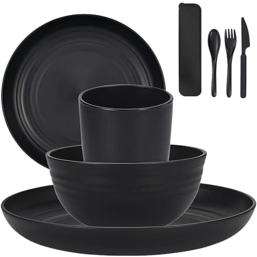 Plates and Bowls Set, Unbreakable Camping Tableware, 8 PCS Cutlery Set, Reusable Tableware Lightweight Plates Bowls Cups, Microwave & Dishwasher Safe, for Camping, Picnics