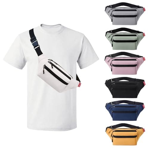 Risipu Bum Bag for Men Women, Lightweight Water-Resistant Waist Packs with Adjustable Belt & 3 Zipper Pockets, Fashionable Fanny Pack for Travel, Running, Hiking, Cycling (White)