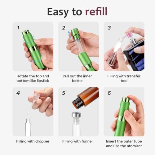 Toureal Travel Perfume Atomiser Refillable, 8ml Atomiser Spray Bottle,Green — view 4
