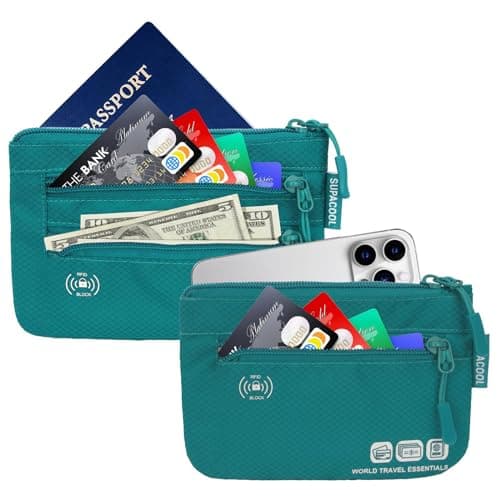 SUPACOOL Passport Holder Wallet Bag for Men Women Family, Card Holder Organizer for Tote, RFID Blocking, Travel Pouch for AIRports, Trains, Buses, 2pcs Set(Green) — view 2