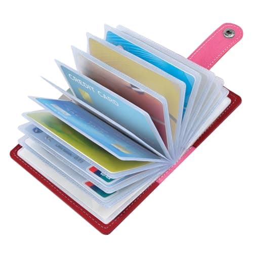 OSDUE Credit Card Holder for Women Men, Slim RFID Blocking Debit Card Wallet Soft PU Leather ID Bank Card Case with 26 Thickening Card Slots Travel Business Card Case (Red)