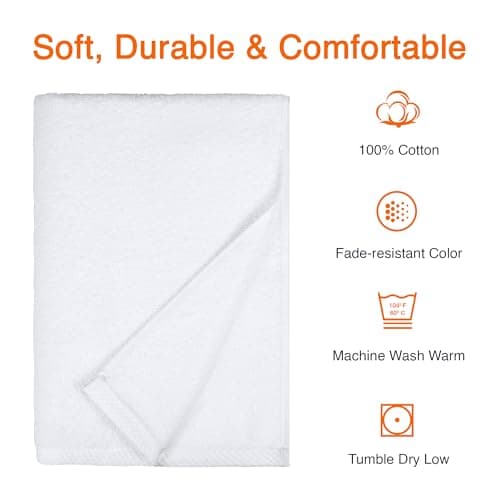 Amazon Basics Bath Towels, 100% Cotton Quick Dry Towel Set, Soft and Absorbent, 70 x 140 cm, White, 2-Pack — view 3