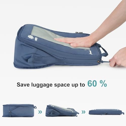 ECOHUB 5 Set Compression Packing Cubes for Suitcases Organiser Bags Travel Accessories with Shoes Bag Tear-resistant Travel Cubes with ID Tag Expandable Packing Bags(Pure Blue) — view 3
