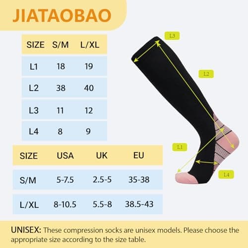 JIATAOBAO Compression Socks for Men & Women 20-30 mmHg Medical Grade – Graduated Support for Running, Travel, Nursing & Pregnancy Boost Circulation, Reduce Swelling, Anti-Slip Design (pink, L/XL) — view 3