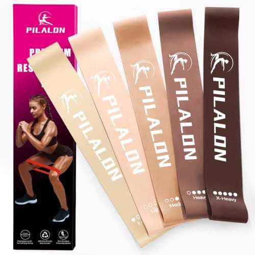 PILALON Resistance Bands, Set of 5 Skin-Friendly Fitness Exercise Loop Bands with 5 Strength Levels for Women & Men - Ideal for Home, Gym, Yoga Training - Carry Bag & Guide Included