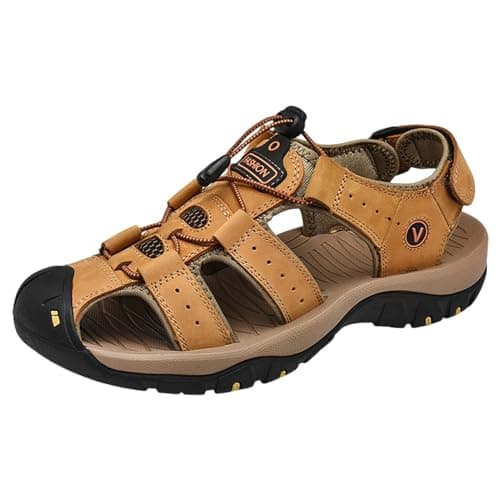 HUYTBYG Mens Closed Toe Sandals with Arch Support Walking Hiking Outdoor Sandals Mens Hook&Loop Trekking Sandal Summer Athletic Sandal Easy Fasten Wading Sliders for Beach Travel Durable Slides Gold
