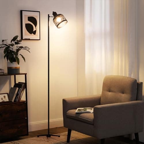 58.7" Black Iron Floor Lamp Adjustable Angle 3 Color Temperatures Nordic Modern Design Tall Pole Light for Living Room & Bedroom Touch Switch E27 Socket Corner Lighting