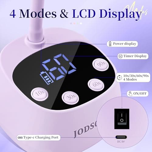 JODSONE Rechargeable Fast Curing U V Nail Lamp -Cordless Portable and Flexible Gooseneck for Gel Polish, Auto Sensor & 4 Timers Lavender Purple — view 4