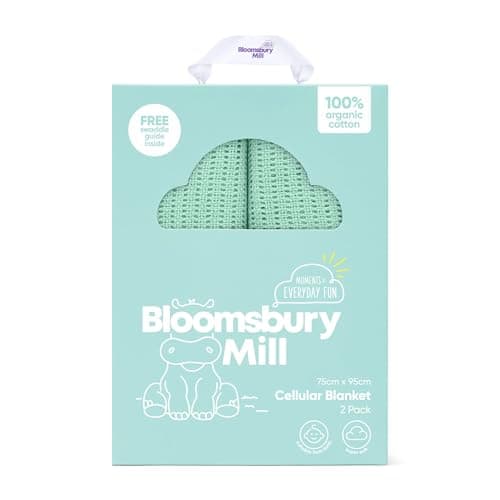 Bloomsbury Mill - Cellular Blankets Baby - Soft 100% Organic Cotton Baby Blanket - Pack of 2 - Essentials For Newborn - Ideal for Cot Bed, Travel, Car Seat, Pram, Moses Basket - Green 75x95cm