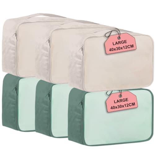 Large Packing Cubes Multicolour, Light Mesh Packing Cubes for suitcases, 6 Green Beige