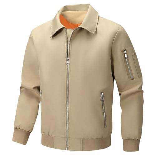 Cexiakong Men's Lightweight Thin Bomber Jacket with Sleeve Pocket, Blouson Jacket, Transition Jacket, Flight Jacket, Turn-Down Collar, Outdoor Jacket, Leisure Sweat Jacket, Winter, Plain Work Jacket