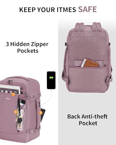 ECOHUB Ryanair Cabin Bags 40x20x25，20L Anti-theft Underseat Carry On Travel Backpack, Recycled Hand Luggage Bag with Laptop Compartment,Flight Rucksack bag for men women, Pink (Patent Pending) — view 5