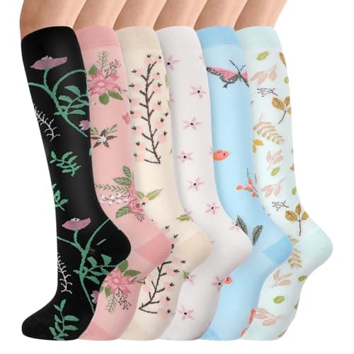Zuimei 6 Pairs Compression Socks for Women Men 15-20 mmHg, Circulation Support Flight Travel Socks for Nursing Running Travel Hiking, Non Slip Athletic Stockings(L/XL)