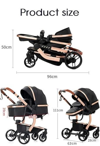 Magic ZC PU Leather 3 in 1 Pushchair Pram Travel System, Baby Stroller 3 in 1 with Reversible Two Pushing Modes, Newborn Infant Carriage One-Click Folding, Toddler Buggy Aluminum Frame (White 518) — view 6