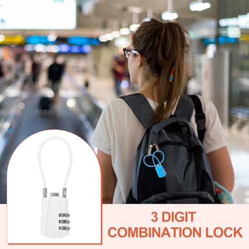 sourcing map 2 Pcs Luggage Travel Lock, 3 Digit Cable Combination Lock 30mm Width Body with 13.5cm Long Cable for Suitcase Bag Cabinets Small Fences Gym, White — view 6
