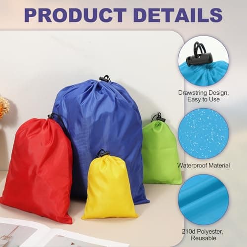 sourcing map 5Pcs Polyester Drawstring Bag with Toggle, 10"x12", Sky Blue — view 3