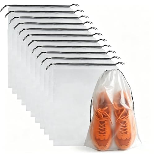 12 Pcs Shoe Bags for Travel PLULON Clear Drawstring Travel Shoe Bags for Packing Waterproof Dustproof Shoes Organizer Pouch Travel Accessories Shoe Storage Bag for Women Men Portable Travel Essentials
