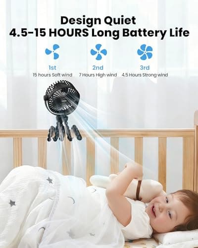welodorir Portable Pram Fan Rechargeable Small Personal Mini USB Clip on Fan with Flexible Tripod 3 Speed 360° Rotate Handheld Desk Fans for Stroller Car Seat Crib Travel Outdoor (Black) — view 4