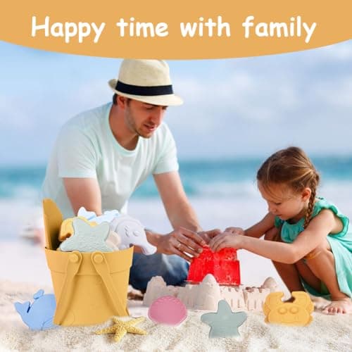 HOTUT Sand Toys for Kids, 8 Pack Silicone Sand Toy with Foldable Bucket, Shovel and Moulds, Summer Beach Toys for Kids, Beach Toy for Sandbox and Beach — view 6
