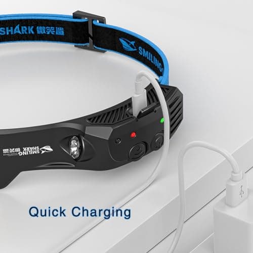 PolMinrs Smiling Shark LED Headlamp,2400mAh 270° Wide Angle Lighting 6 Modes Bright Headtorch Rechargeable Waterproof Adjustable Headlight Suitable for Running, Hiking, Fishing — view 2