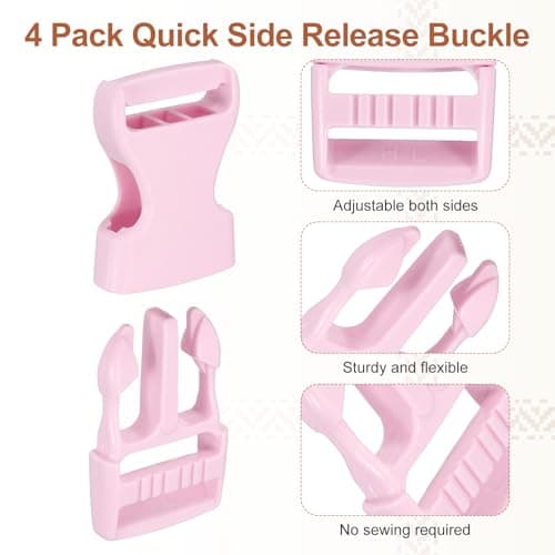 PATIKIL 4 Pcs 1" Quick Side Release Buckle Plastic Buckle Clip Light Pink — view 3