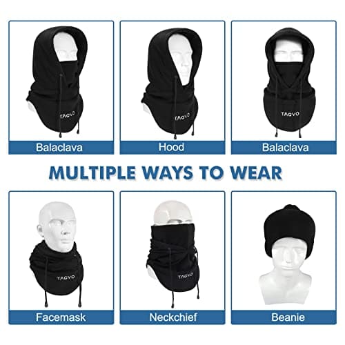 TAGVO Winter Thermal Fleece Balaclavas, Soft & Warm Adjustable Hood Hat Skiing Face Cover Face Mask Neck Warmer Snood Neck Gaiter for Running Skiing Cycling Motorbikes Hiking- Men & Women Army Green — view 6