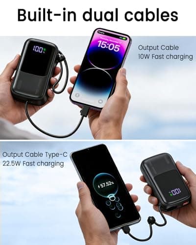 Portable Charger 20000mAh Fast Charging 22.5W Power Bank Built-in 2 Cables with LCD Display USB-C In/Out,Compatible with for iPhone 17/16/15/14, Samsung, Android Devices & More — view 2