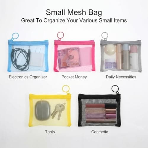 Shimmeroo 5 Pack Small Zip Pouch 5 x 4 Mesh Travel Toiletry Bag — view 4