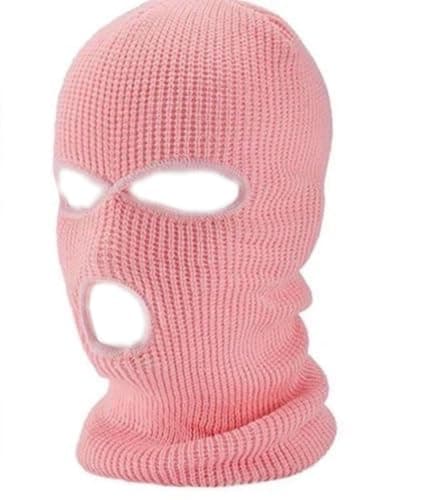 UK-UNIQUE 3-Hole Knitted Full Face Cover Winter Warm Neon Balaclava Mask Hat,Black Phoenix Warrior Hat,Black (Pink) — view 6