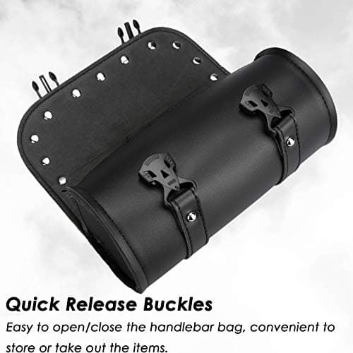 Wiipara Motorcycle Saddle Bag - Handmade PU Leather Handlebar Tool Bag, Round Barrel Shape Waterproof Roll Pouch With Straps for Scooter Front or Side (Medium) — view 2