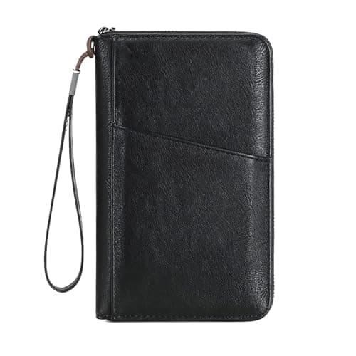 Men Passport Wallet for 3 Passports Women Passport Holder Travel Wallet Pu Leather Large Capacity Travel Document Holder Organiser RFID Trip Document Organizer Family for Cards ID Ticket (Black)