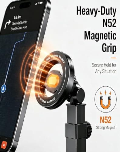 2 in 1 Car Cup Holder Phone Mount, N52 Magnetic & Snap-on Car Cell Phone Holder, 360° Rotation Height Adjustable Base, One Hand Operation Cupholder Mount Compatible with All Smartphones (Clamp) — view 3