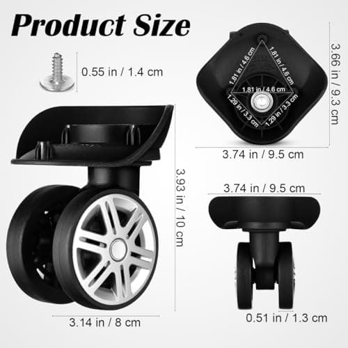 DECHOUS Luggage Replacement Parts Wheels Kit Wheel Suitcase 4.33 Inch Universal Trolley Casters with Silent Dual-Row Bearings Easy Installation 4 Pack Replacement for DIY Repair, Black, Screw Holes — view 5