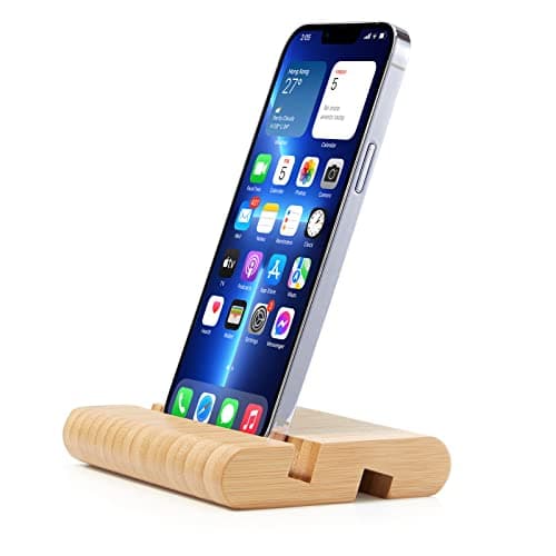 FadyDail Bamboo Tablet Stand Wooden Mobile Phone Stand for Desktop, Wood Tablet Holder Desk Cell Phone Holder Mobile Stand for iPad Tablets and All Phones (Large Size) — view 4