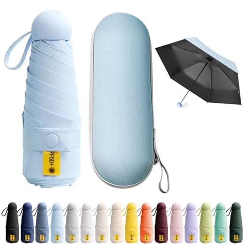 Detontek Mini Folding Travel Umbrella, Mini Travel Umbrella, Pocket Umbrella, Dual Purpose, Compact And Portable, With Storage Box (Sky Blue)