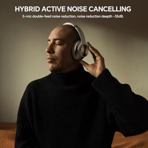 OneOdio A10 Hybrid Active Noise Cancelling Headphones [62 Hrs Playtime] Wireless Bluetooth Over Ear Headphones with Hi-Res Audio, Transparency Mode, Deep Bass, CVC 8.0, for Travel Home Office (White) — view 2