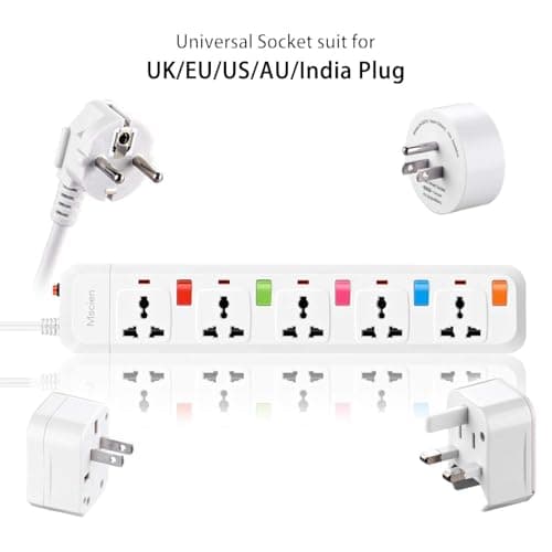 Mscien 5 Way Travel Extension Lead, 5 Independent Switches, UK Plug Universal Power Strip Overload Protection Mountable with 1.8 Meter Extension Cord — view 3